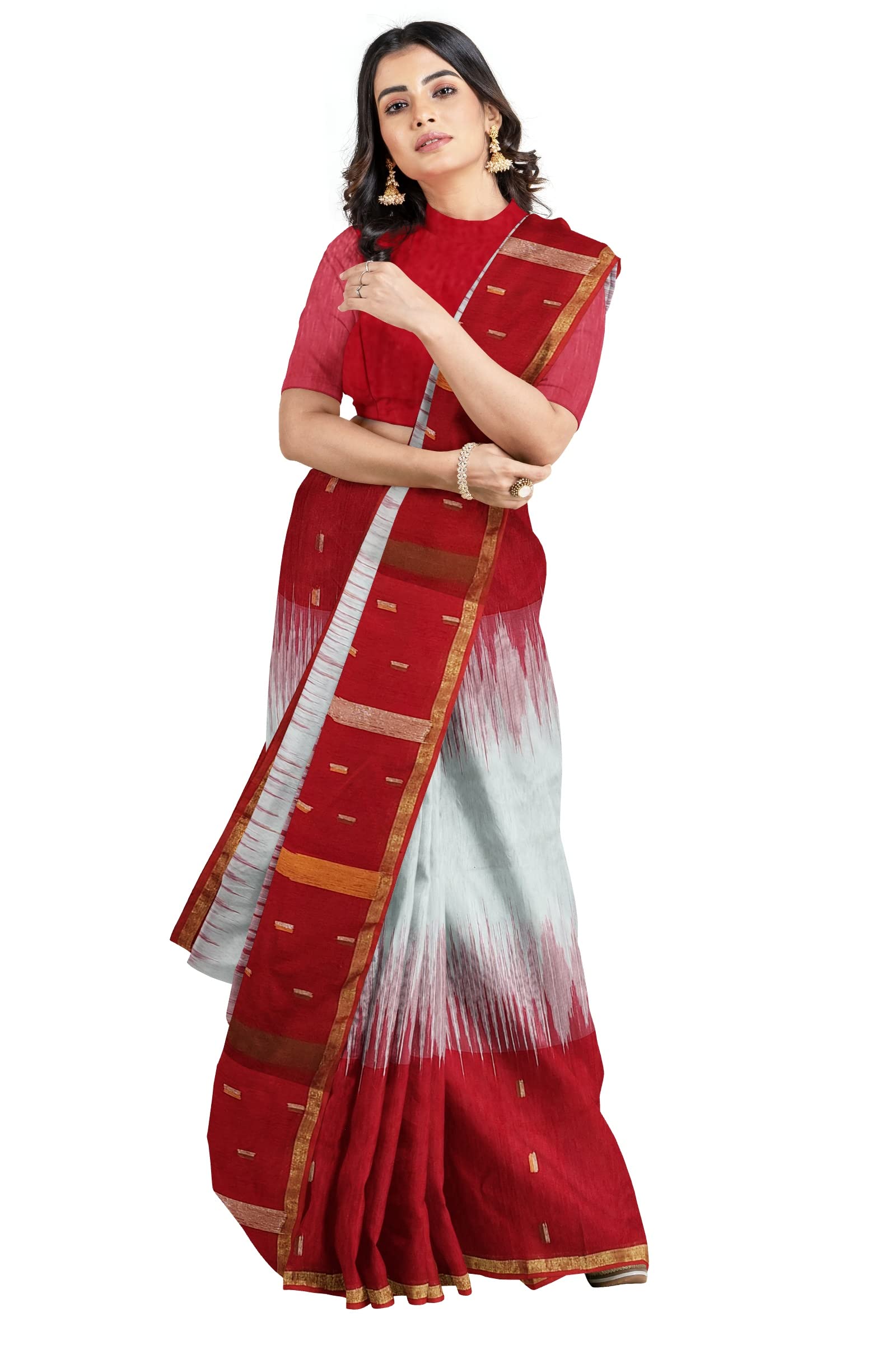 Discover the Exquisite Collection Red White Handloom Saree from Jashiya OISHANI SAREE GHOR