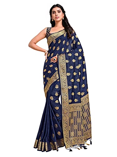 Jashiya MIMOSA Navy Blue Traditional Saree with Embossed Zari Work